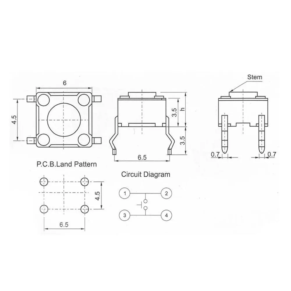 Mini Interrupteur Bouton Poussoir Momentané pour PCB - 6 x 6 x 6 mm - Noir  - Euro Makers