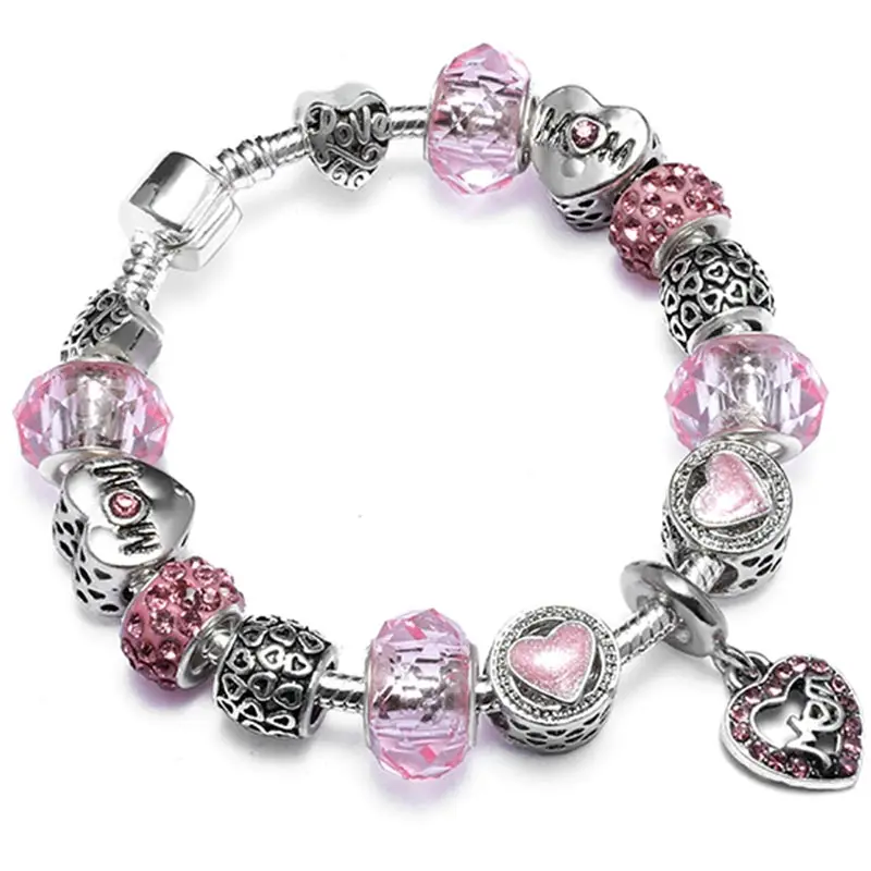 

High Quality Heart Charms Beads fit Original Silver Bracelet Crystal Beads Bracelets & Bangles for Women Fashion Jewelry Gift