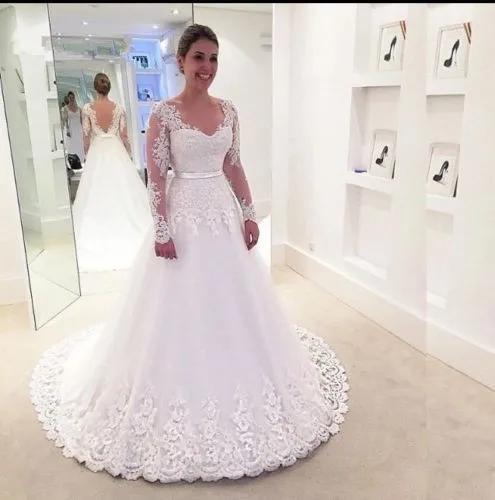 Vestido De Noiva мусульманское свадебное платье трапециевидной формы с v-образным вырезом из тюля с кружевной аппликацией Бохо Дубай арабское свадебное платье невесты