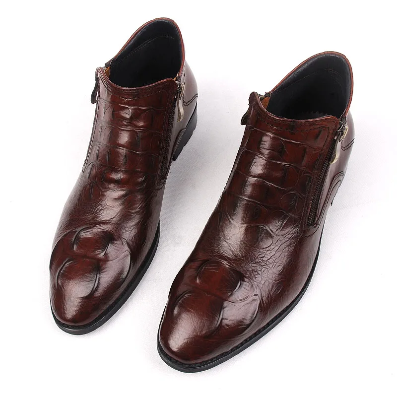 High Quality Dress High top Men Leather Boots Crocodile Leather Mans Martin Boot Short Shoes