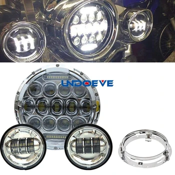 

75W Round LED Headlight Projector Hi/Lo Beam DRL Motorcycle Headlamp with 2Pcs 4.5" 4-1/2" Auxiliary Fog Spot light
