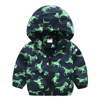 

2020 Spring Autumn 2-10 Years Children's Outwear Cartoon Animal Dinosaur Print Zipper Baby Kids Handsome Hooded Jacket For Boys