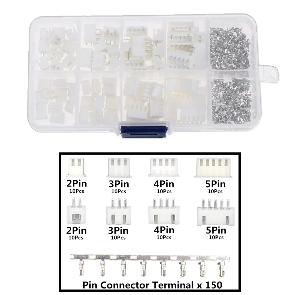 40 Sets Kit 2p/3p/4p/5 pin 2.54mm Pitch Terminal 150 Pcs Terminal Connectors Pin Header Connector White Housing 