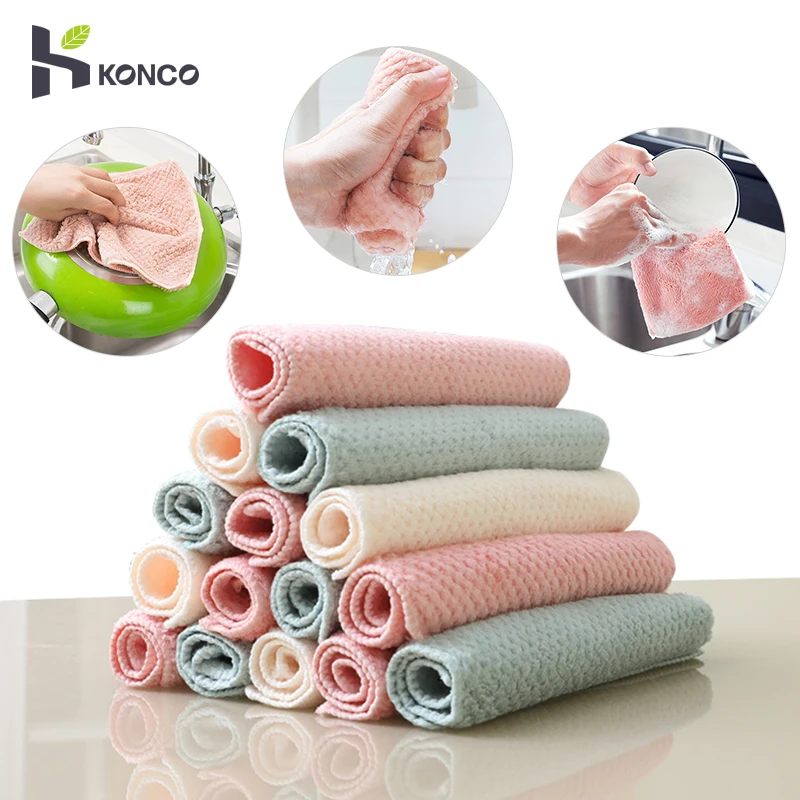 

Konco Microfiber kitchen towel Scouring Pad micro fiber cloth Household cleaning cloth kitchen Cleaning dish towel