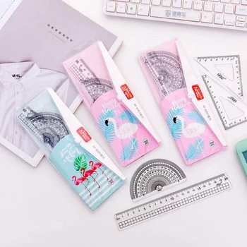 4 pcs/set Novel creative flamingo Straight triangle ruler drawing set Office School Supplies Child Drafting Supplies