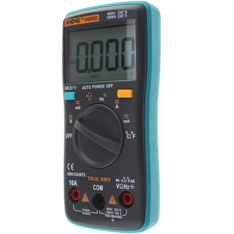 ANENG AN8002 Digital True RMS 6000 Counts Multimeter AC/DC Current Voltage Frequency Resistance Temperature Tester / + Test Lead Set