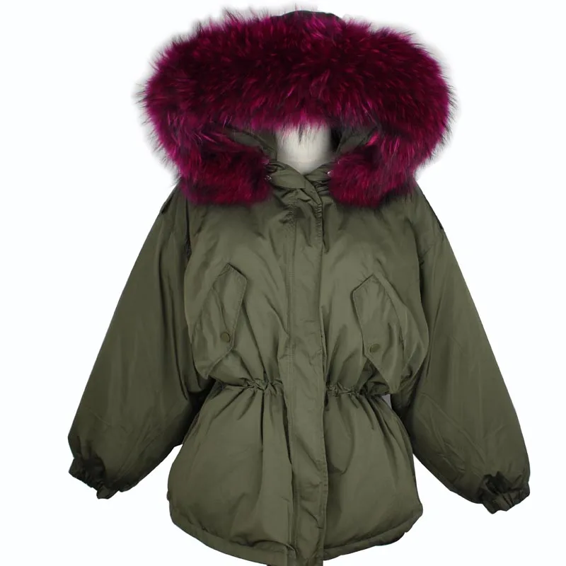 Women Parka Winter Jacket Women White Duck Down Coat With Large Natural Raccoon Fur Collar Hooded Long Down Coat Female - Цвет: Лаванда