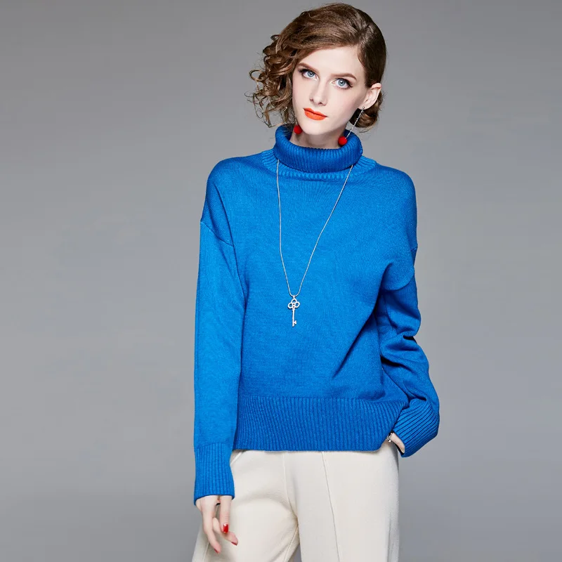 Solid elastic knit turtleneck loose sweater 2018 new long sleeve women autumn pullovers sweater