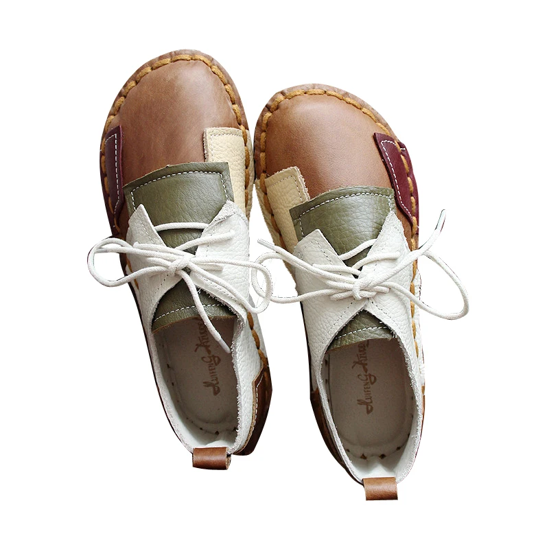 

2018 Spring and Autumn Sen Sen art color spell retro Sen Department leather shoes round head doll shoes flat casual shoes