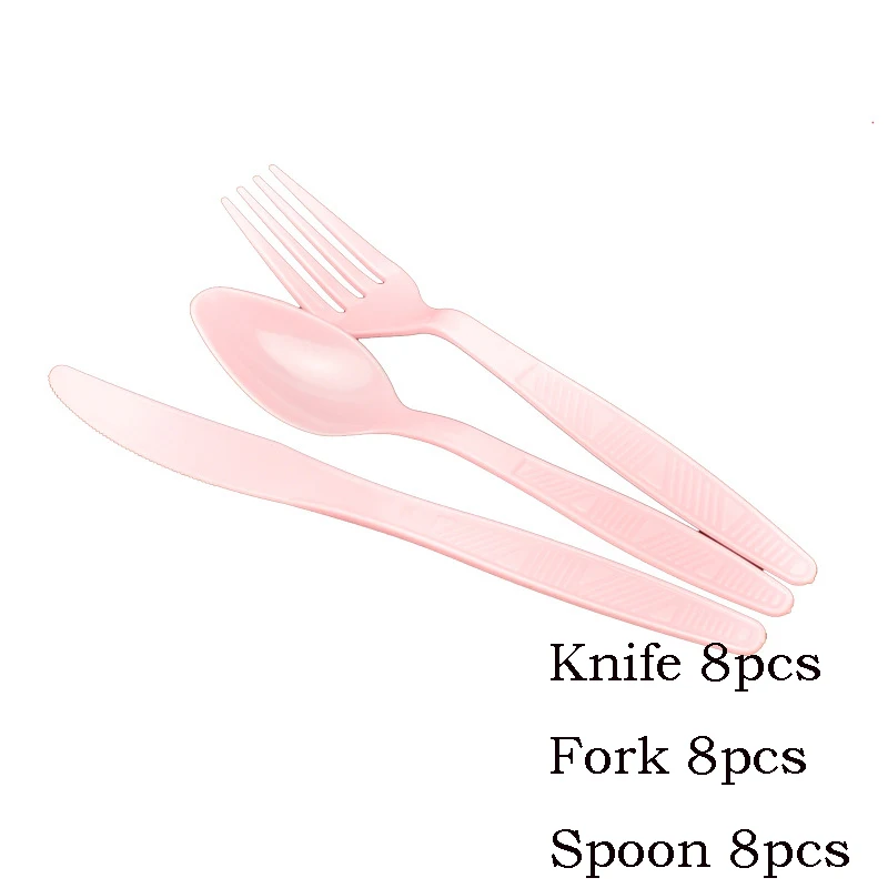 24 шт желтый синий пластик одноразовая посуда ложка нож вилка Девочка День рождения принадлежности - Цвет: 24pcs pink
