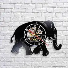 Слон силуэт тень настенные художественные часы Африка животное Виниловая пластинка настенные часы современный дизайн детская Декор кухонные часы