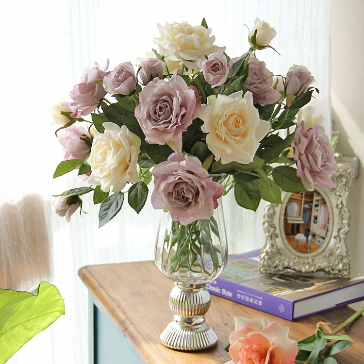 10 шт. в упаковке Искусственные цветы французские декоративные лепестки роз цветы для дома цветок и бутон на ветку