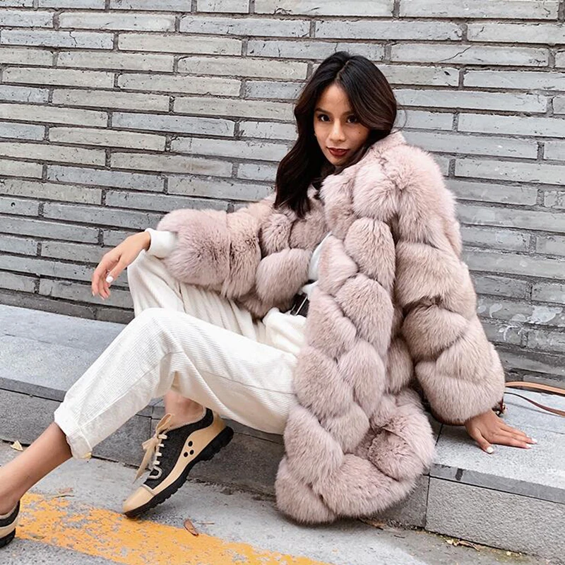 Maylofuer Women New Real Fox Fur Coat Natural and Genuine Fox Fur Jacket for Woman Winter Fashion Fur Coats Overcoat Outwear