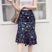 Высококачественная тонкая юбка средней длины с цветочным принтом, необычный дизайн, плиссированная юбка с цветочным рисунком, женская модная юбка
