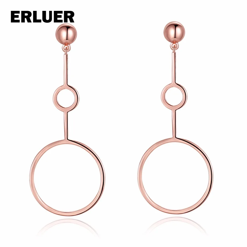 

Women's Drop Earring Fashion Long Earrings Ear Dangle Wedding Bridal Party Girls White Rose Gold Color Jewelry Round brinco