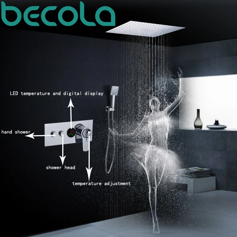  becola Thermostatic Shower set LED temperature and digital display shower system faucet Wall Mounte - 32826480391