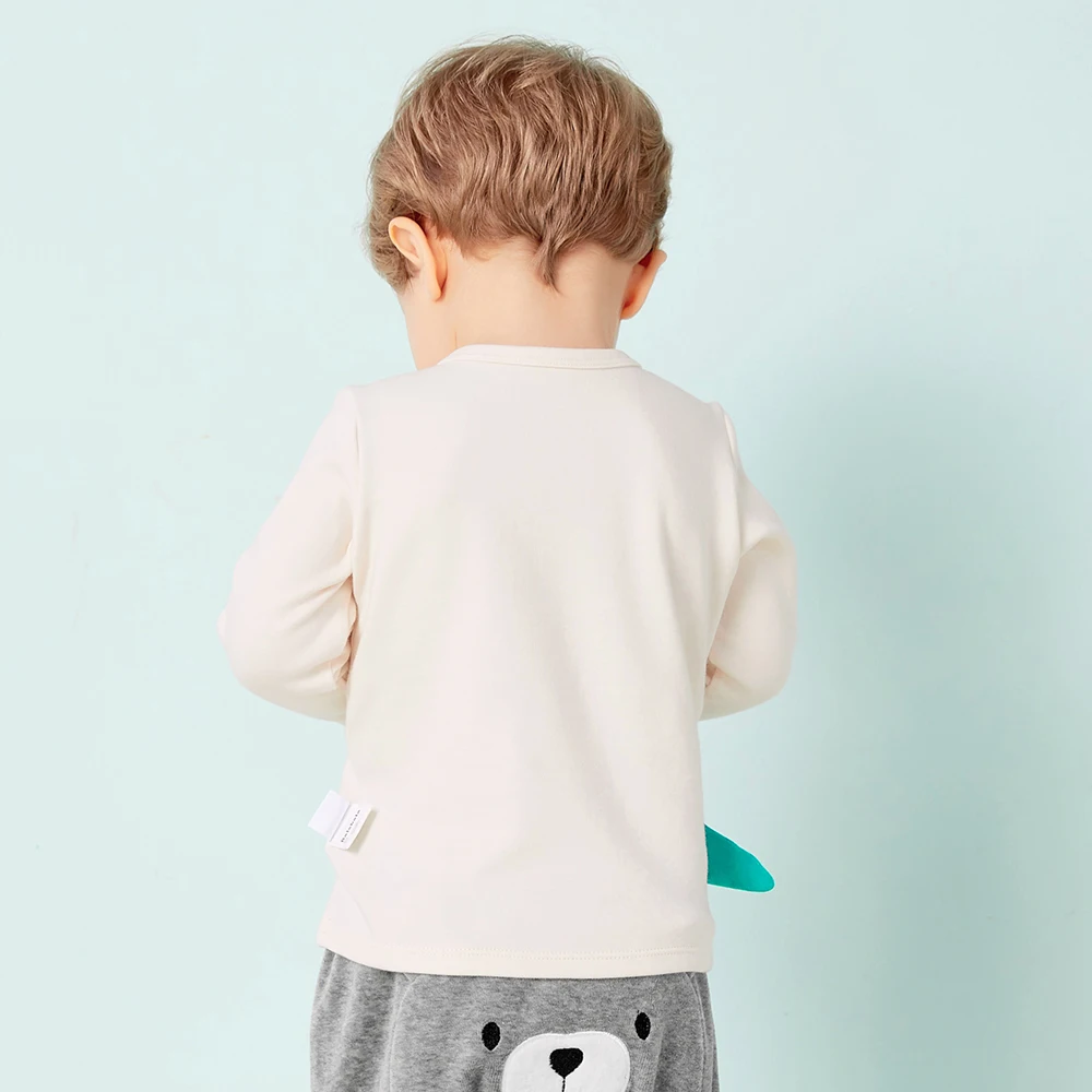 Футболки для маленьких мальчиков; простая футболка с длинными рукавами; Повседневная хлопковая теплая удобная одежда с рисунком динозавра для маленьких мальчиков