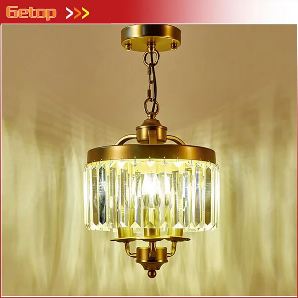 

American Style K9 Crystal Pendant Lights Vintage Iron Lighting Fixture For Bedroom The Entrance Hallway Lights Restaurant E14