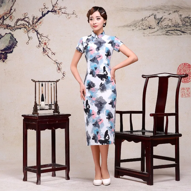 Шанхай история китайское традиционное платье Blend белье платье Чонсам короткий рукав белье QiPao S-3XL