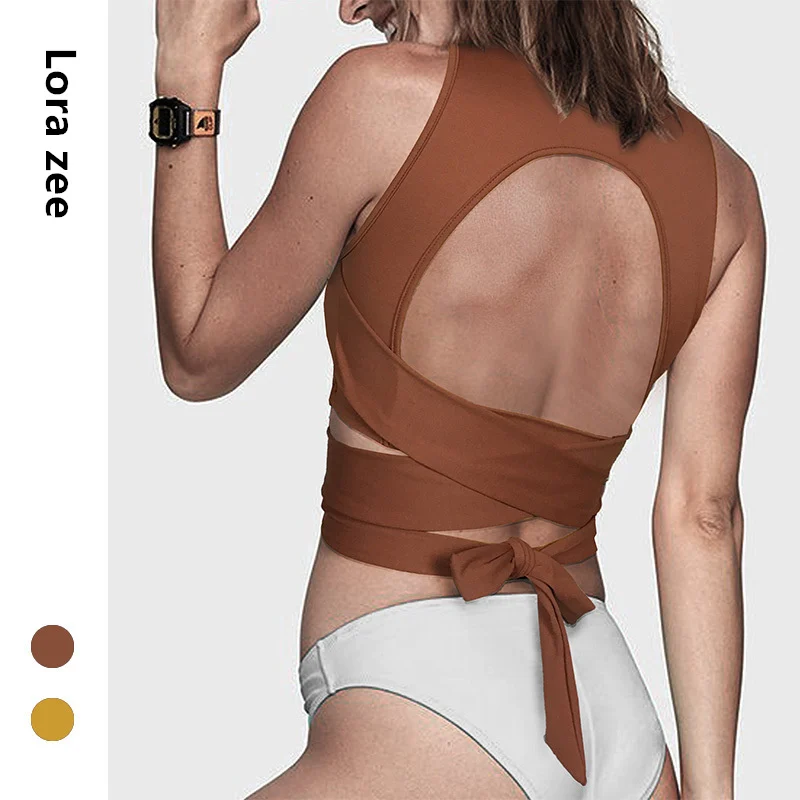 Lora Zee высококачественные спортивные бюстгальтеры с ремешками для женщин, высокая ударная поддержка, спортивный бюстгальтер для йоги, Желтый спортивный бюстгальтер-топ - Цвет: caramel