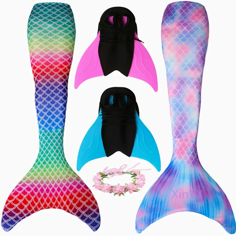 

2019 New Kids Adult Ariel Mermaid tails with monofin For Summer Swimming Mermaid Suit with Flipper Swimmable Costume