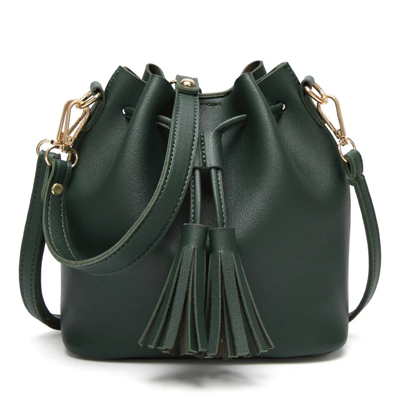Модная женская сумка-мешок, винтажная сумка-мессенджер с кисточкой, Высококачественная Ретро сумка на плечо, простая сумка через плечо, сумка-тоут - Цвет: green
