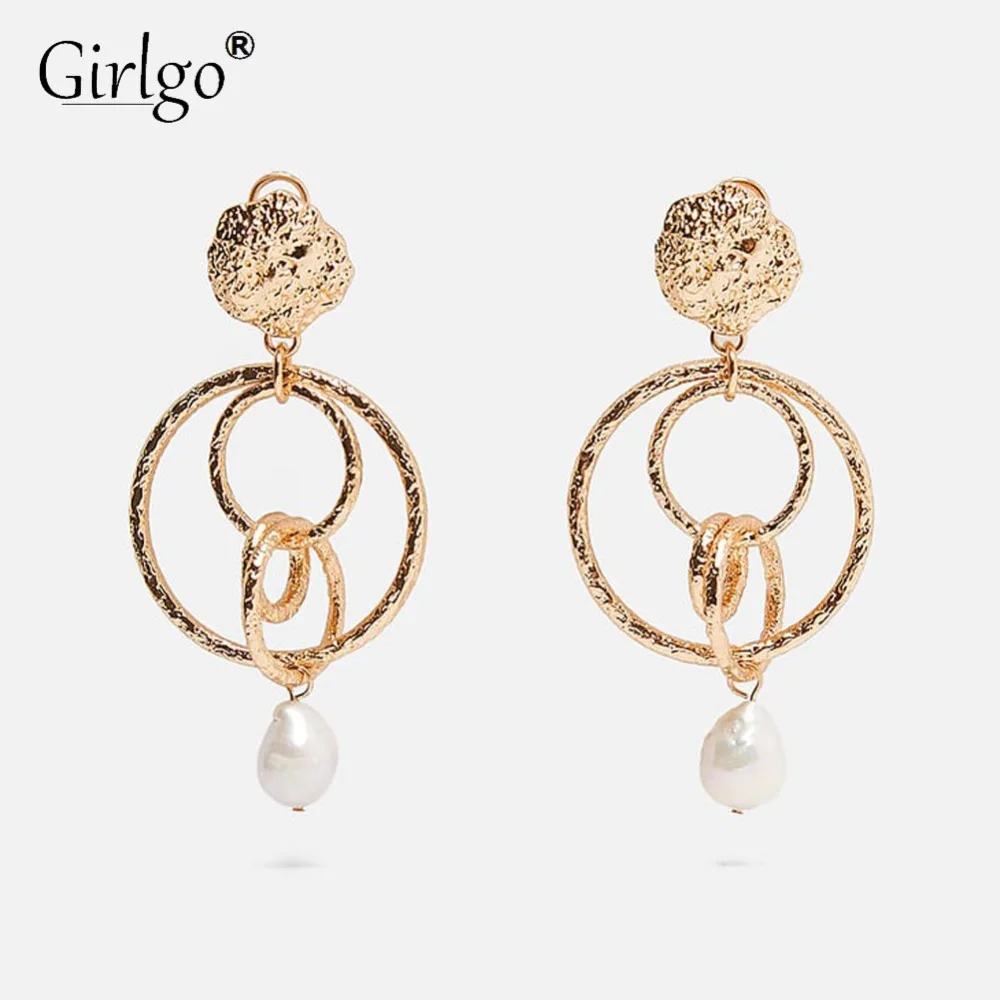 

Girlgo 2019 New Arrival ZA Earrings Pearl Metal Maxi Drop Earrings for Women Trendy Ethnic Wedding Party Girl Gifts Wholesale