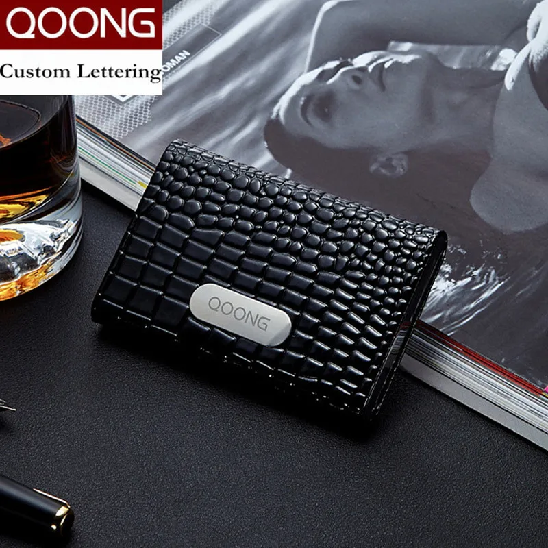 

QOONG Business Name Card Holder Credit Card Holder Fashion Unisex Visit Card Case Metal Wallet Leather Solid Steel Box KH1-010