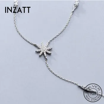 

INZATT Real 925 Sterling Silver Zircon Star Long Tassel Necklace For Fashion Women Fine Jewelry Cute Accessories 2019 Gift