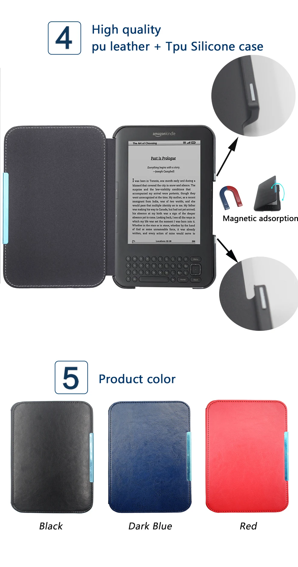 caso de couro do plutônio para kindle modelo magnético closured capa kindle gen ereader ebook capa
