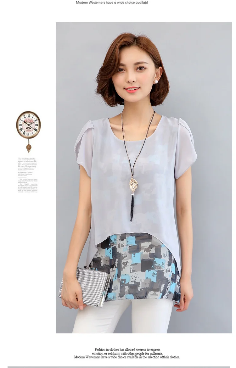 MSSNNG Women Chiffon Blouses Shirts 2018 Summer Plus Size Short Sleeve Elegant Tops Ruffles Print Women Clothing Blusas  (23)