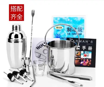 

Kitchen Dining Barware Bar Sets Stainless steel cocktail shaker wine mouth ice clamp spoon straw With ice bucket suit 11pcs/set
