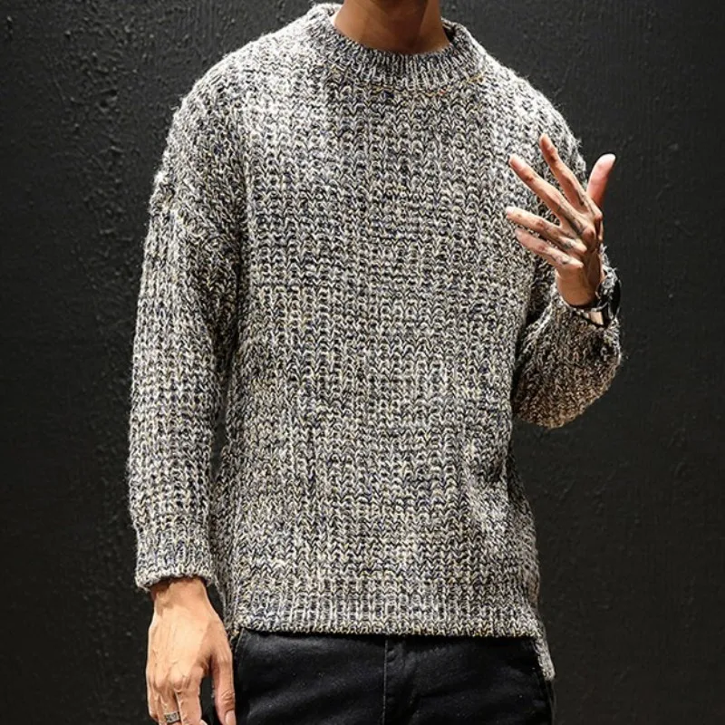 2019 осень-зима мужской повседневный вязаный свитер модный однотонный с круглым вырезом длинный рукав свитер уличная облегающая одежда топы