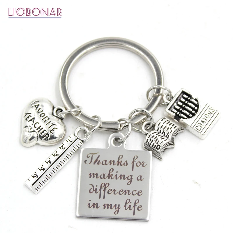 

1PC New Arrival Stainless Steel Key Ring Keychains Crayons Book Ruler Teacher Keychain Keyring Gifts for Teachers Gifts