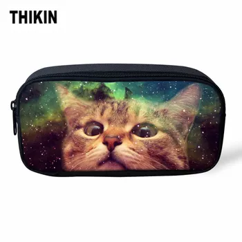 

THIKIN Cosmetic Bag for Teen Girls School Pen Bag Galaxy Cute Cat Women Makeup Small Bag Children Pencil 3D Coin Case Storage