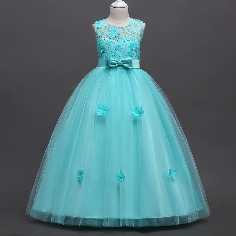

2019 Long grid evening girl dress first communion dress kids elegant princess children wedding flower clothing baby costume