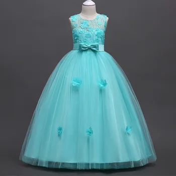 

Long grid evening girl dress first communion dress kids elegant princess children wedding flower clothing baby costume