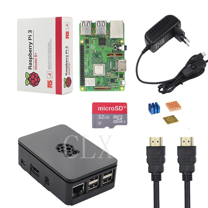 

Raspberry Pi 3 Model B+ Starter Kit + Case + 16/ 32G SD Card + 5V 3A Power Adapter + HDMI Cable + Heat Sink for RaspberryPi 3B+