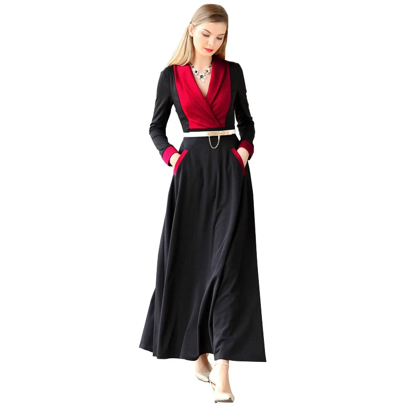 Muslim clothing Casual Contrast Color Women Spring Dress 