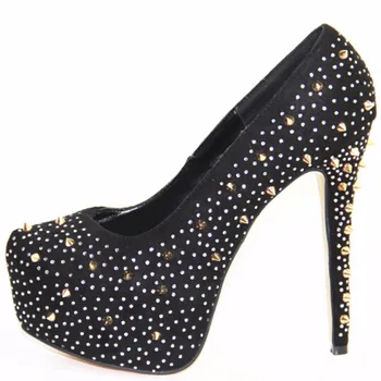 

FGHGF peep-toe 16cm heels sexy black diamond heels fashion wedding dress shoes size shoes.