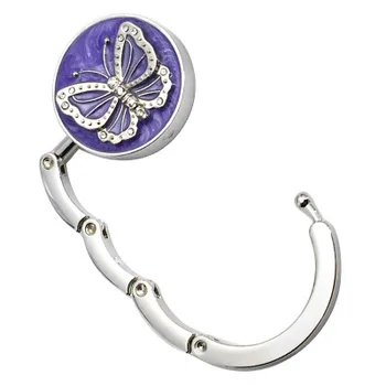 

Round Metal Hanger Hook Holder Unique Folding Portable Butterfly Pattern Fashion Table Hook Crystal Alloy Purse Handbag Bag