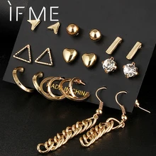 9 шт./компл. с украшением в виде кристаллов в форме сердца золотой Цвет серьги-гвоздики с кисточками Треугольники Винтаж серебро Цвет серьги набор для Для женщин ювелирные изделия Oorbellen