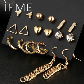 

9 pcs/Set Crystal Heart Gold Color Stud Earrings Tassel Triangle Vintage Silver Color Earring Set For Women Jewelry Oorbellen