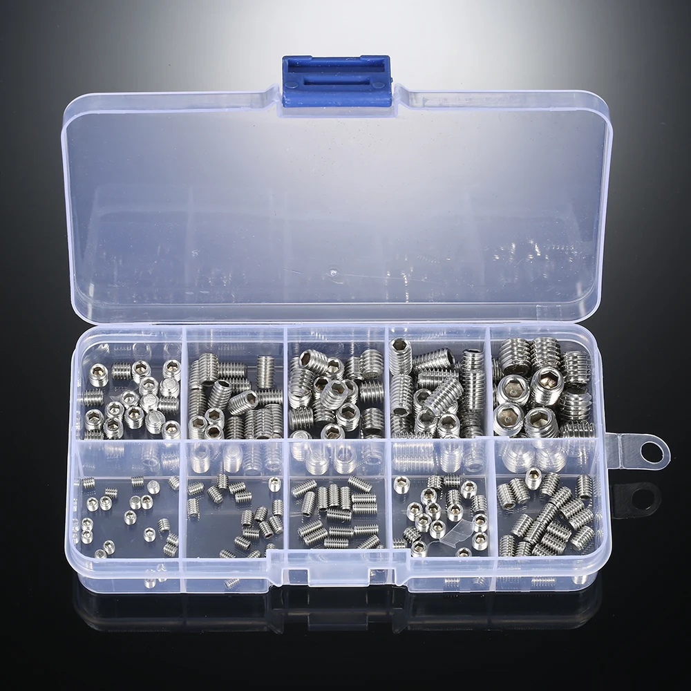 

200pcs Stainless Steel Socket Screws Allen Head Socket Hex Set Grub Screw Assortment Point Column M3-M6/M8 Hexagonal Screw Kit