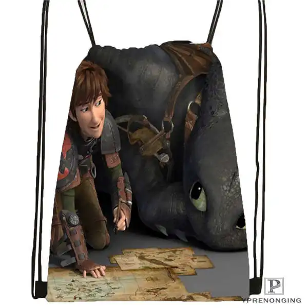Custom how to train your dragon Drawstring Backpack Bag Cute Daypack Kids Satchel Black Back 31x40cm
