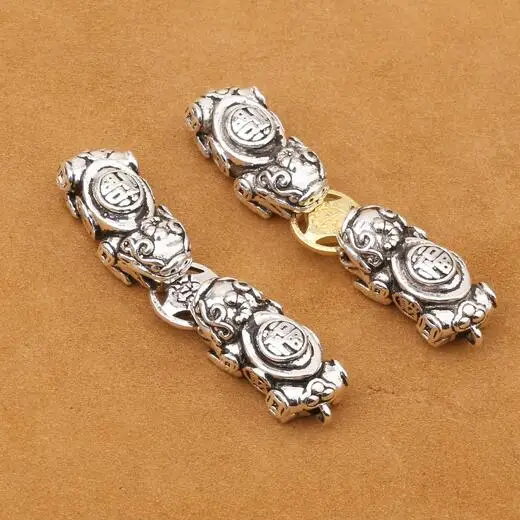 100% Серебро 925 пробы двойные бусины Pixiu Настоящее серебро Lucky Fengshui бусы богатства