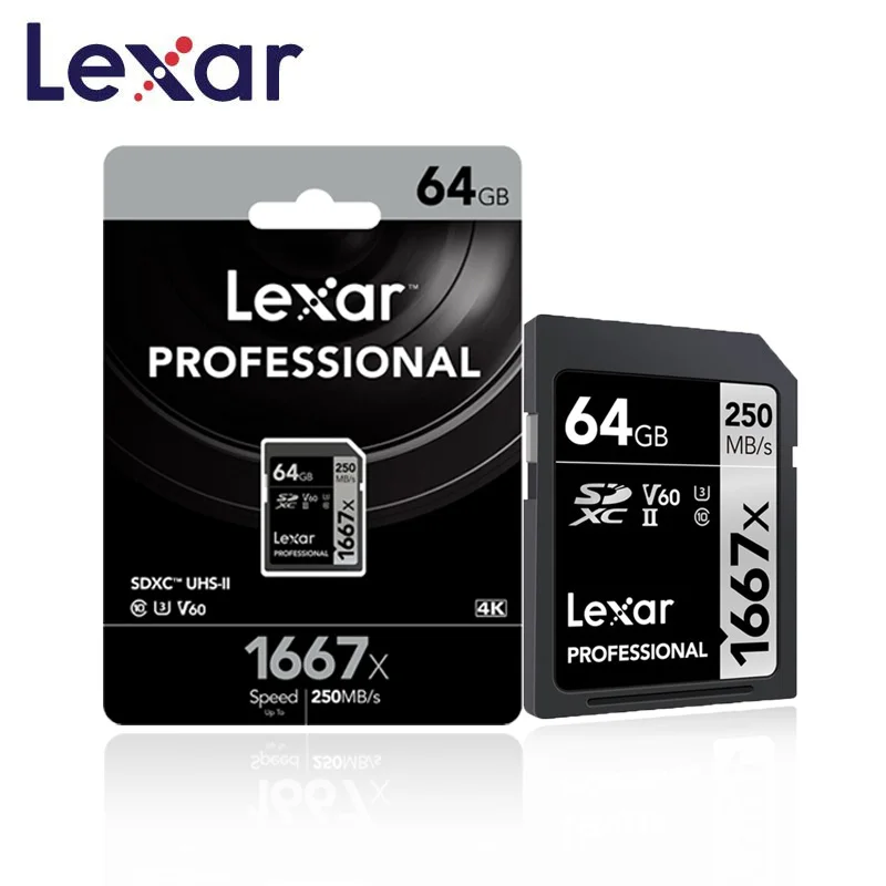 

Original Lexar memoria SD Card 1667x 250MB/s 64GB Memory Flash Card Class10 UHS-II U3 SDXC For 1080p 3D 4K video Camera cards