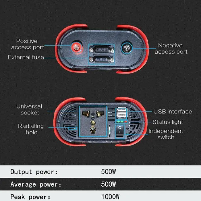 500 Вт автомобильный инвертор бытовой USB Инвертор DC 5 В 2.1A 603 Гц/503 Гц Солнечный фотоэлектрический инвертор автомобиля, дома