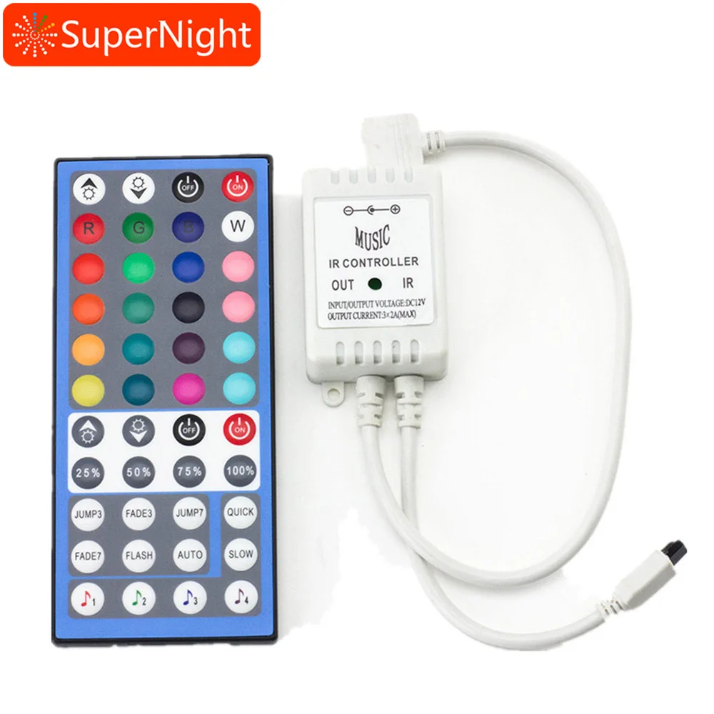 

RGBW RGBWW LED Music Controller DC 12V 24V Wireless Sound Dimmer 44 Keys IR Remote Controller for RGBW RGBWW LED Strip Lights