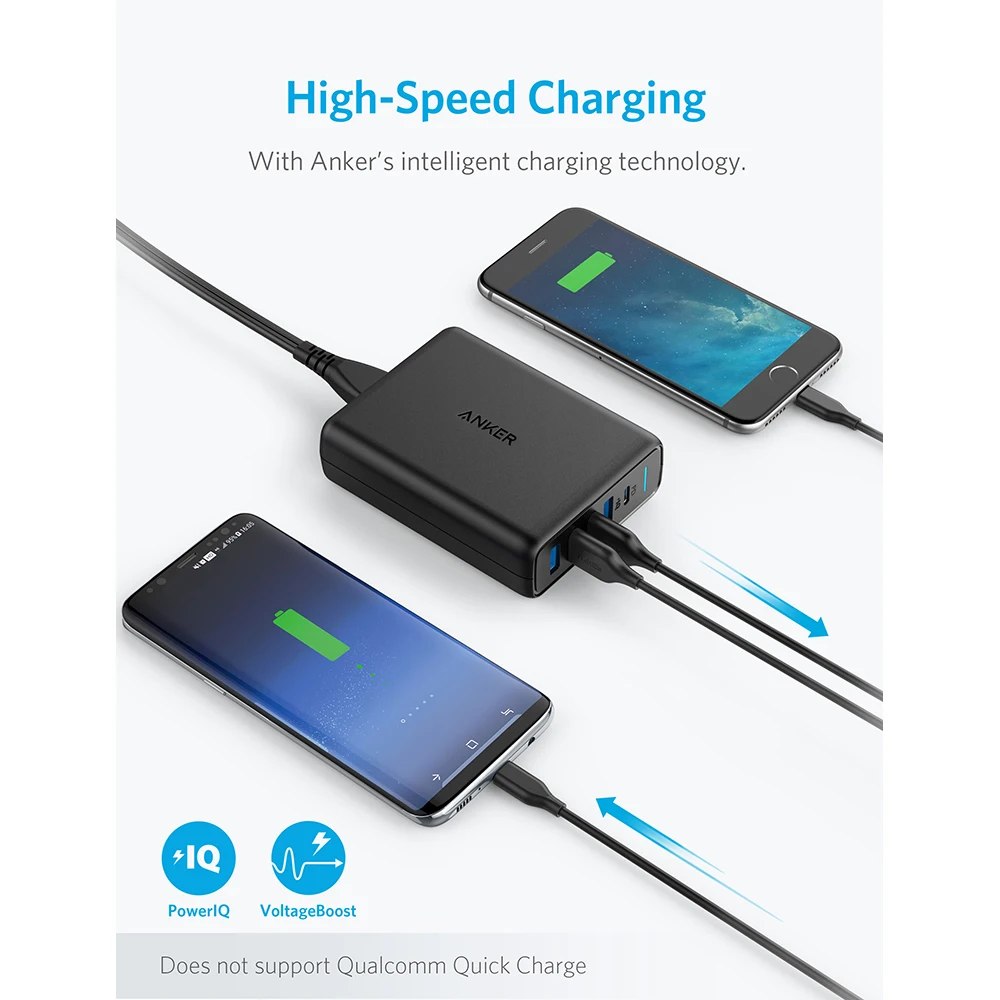 Anker USB C Premium 60 Вт 5-Порты и разъёмы Desktop Зарядное устройство с одним 30 Вт Порты и разъёмы для Apple MacBook Nexus 5X/6 P 4 PowerIQ Порты для iPhone iPad